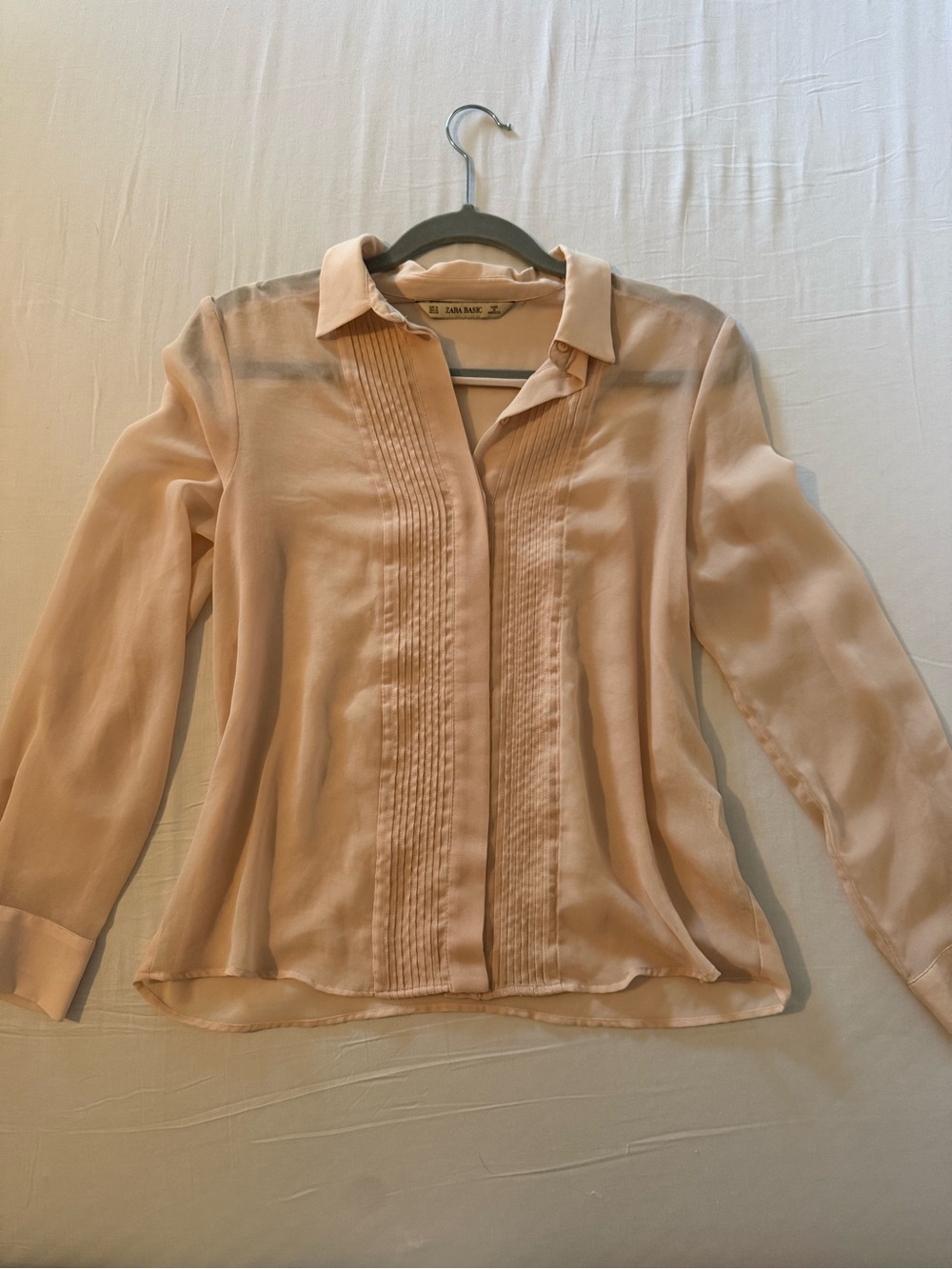 Zara Blush Pintuck Button-Front Blouse